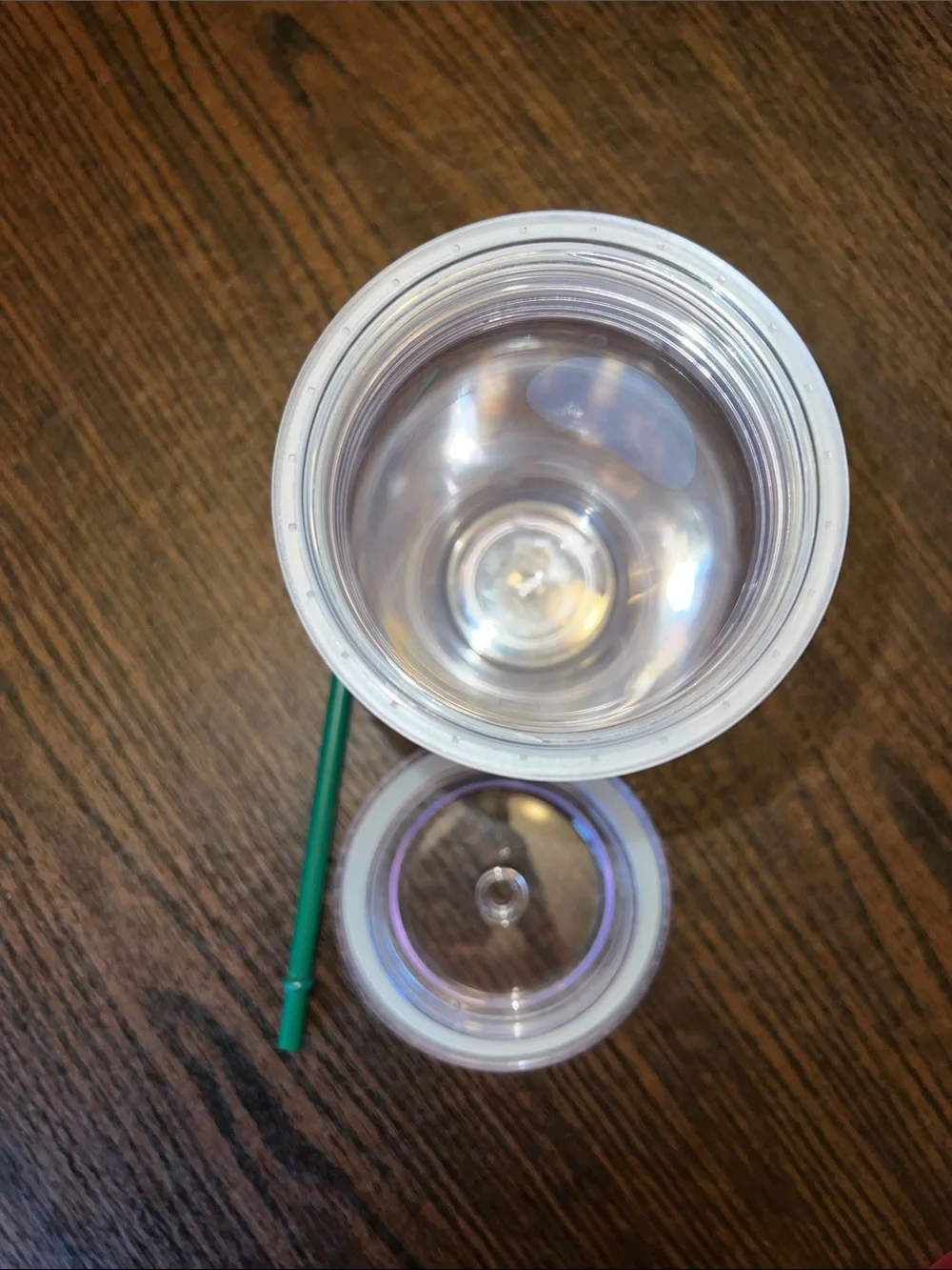 Starbucks Clear Iridescent Plastic Tumbler with Green Logo and Green Straw